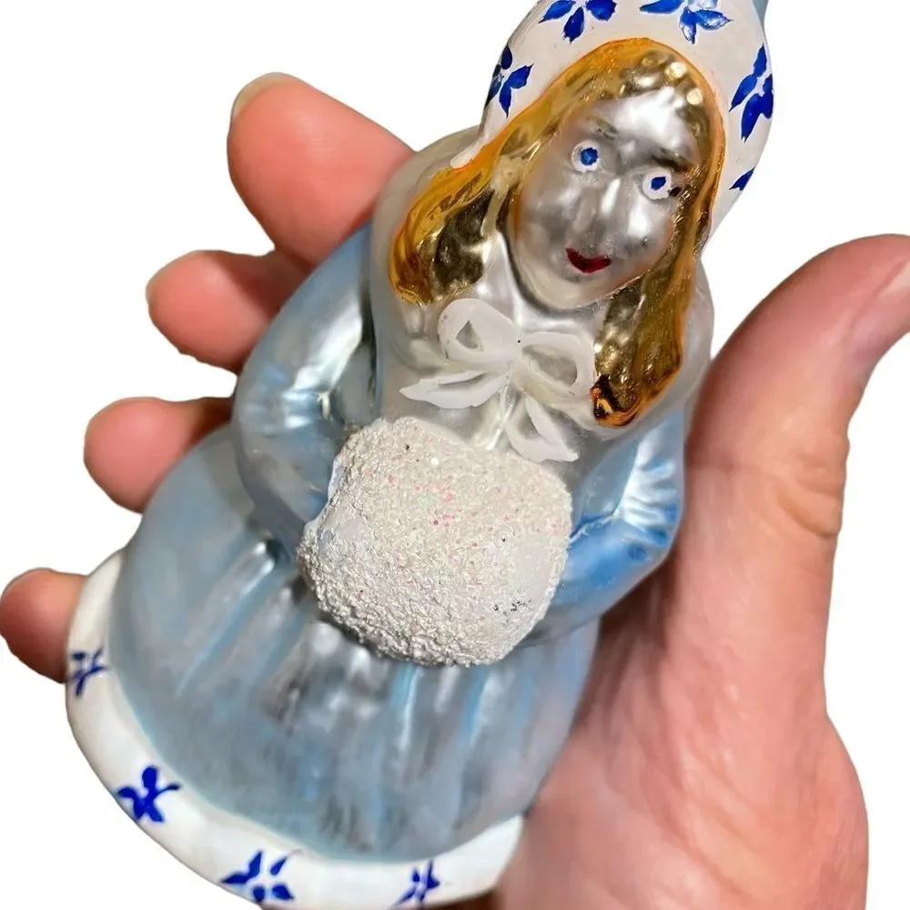 Vintage Glass Snow Girl Kitschy Christmas Ornament